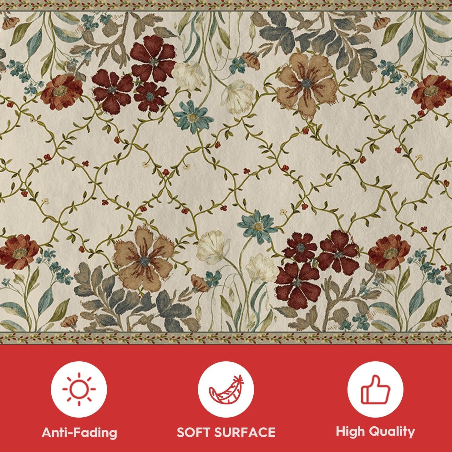 Artoid Mode Rustic Check Flower Spring Runner Rug, Summer Home Decor Low-Profile Non-Slip Washable Carpet Runner for Hallways Kitchen Laundry Bedroom Bathroom 2x6 Feet