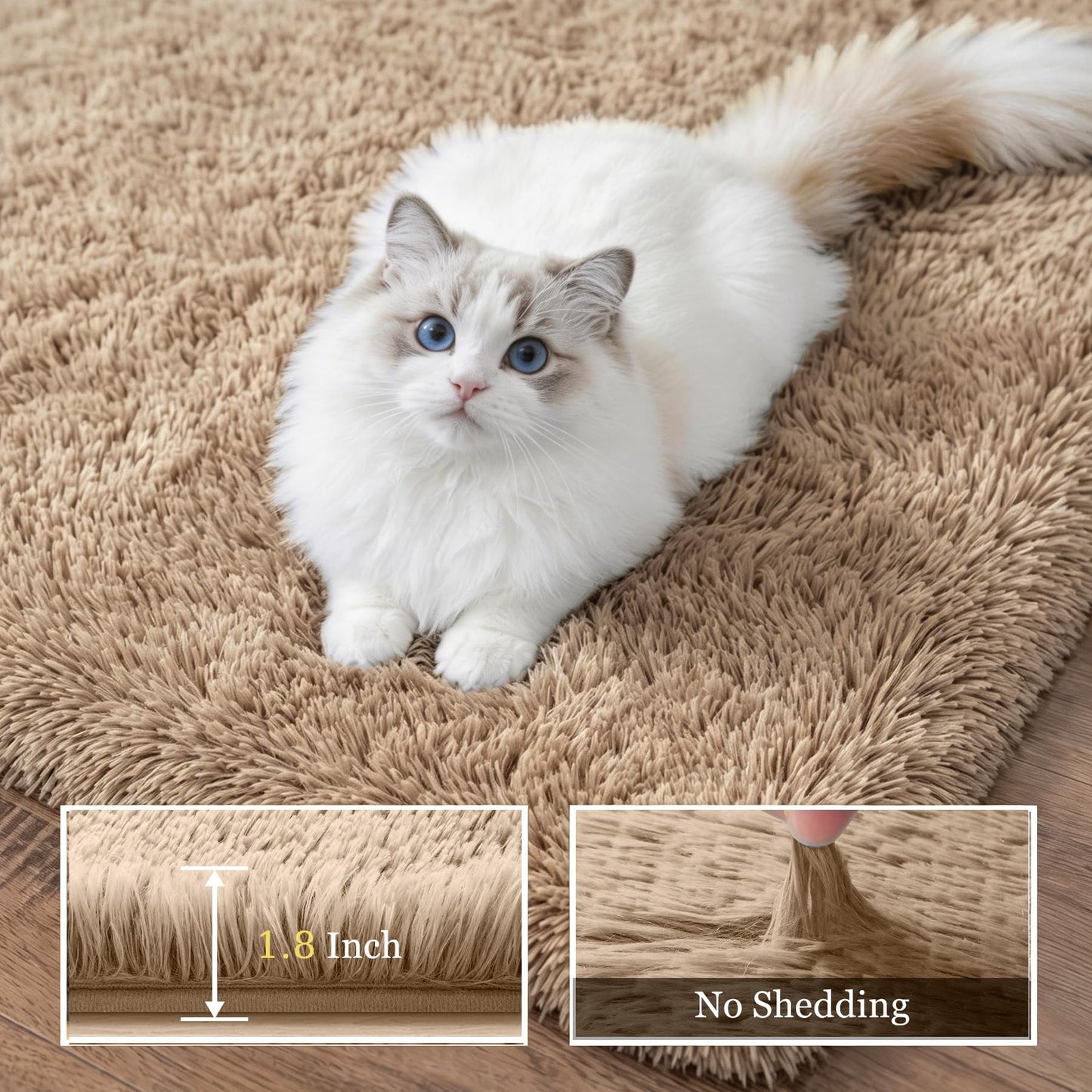 Fluffy 4x6 Area Rugs for Living Room Bedroom: Ultra Soft Shag Rug Non-Slip Non-Shedding Small Plush Bedside Rug Indoor Floor Carpets for Kids Room Playroom Entryway Nursery Dorms Home Decor Beige