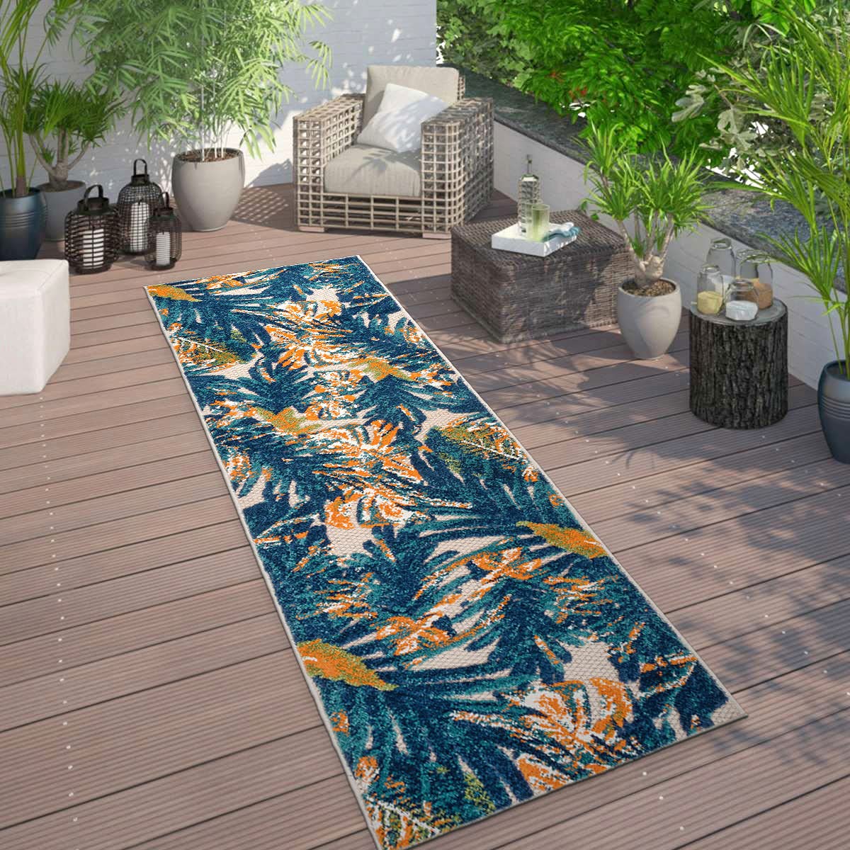 Rugshop Tropical Floral Leaves Indoor/Outdoor Runner Rug Durable Polypropylene, Non-Shedding, Easy to Clean, Perfect for Patio, Backyard, Deck and Outdoor Lounge, High Traffic Areas, 2' x 7'