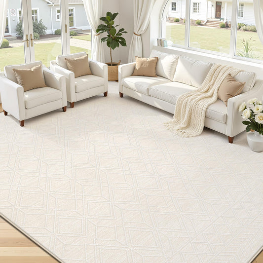 8x10 Area Rugs Washable Rug: Geometric Moroccan Farmhouse Rugs Large Living Room Rug Modern Neutral Soft Non-Slip Printed Pattern Carpet for Bedroom Dining Room Nursery Office (Beige, 8'x10')