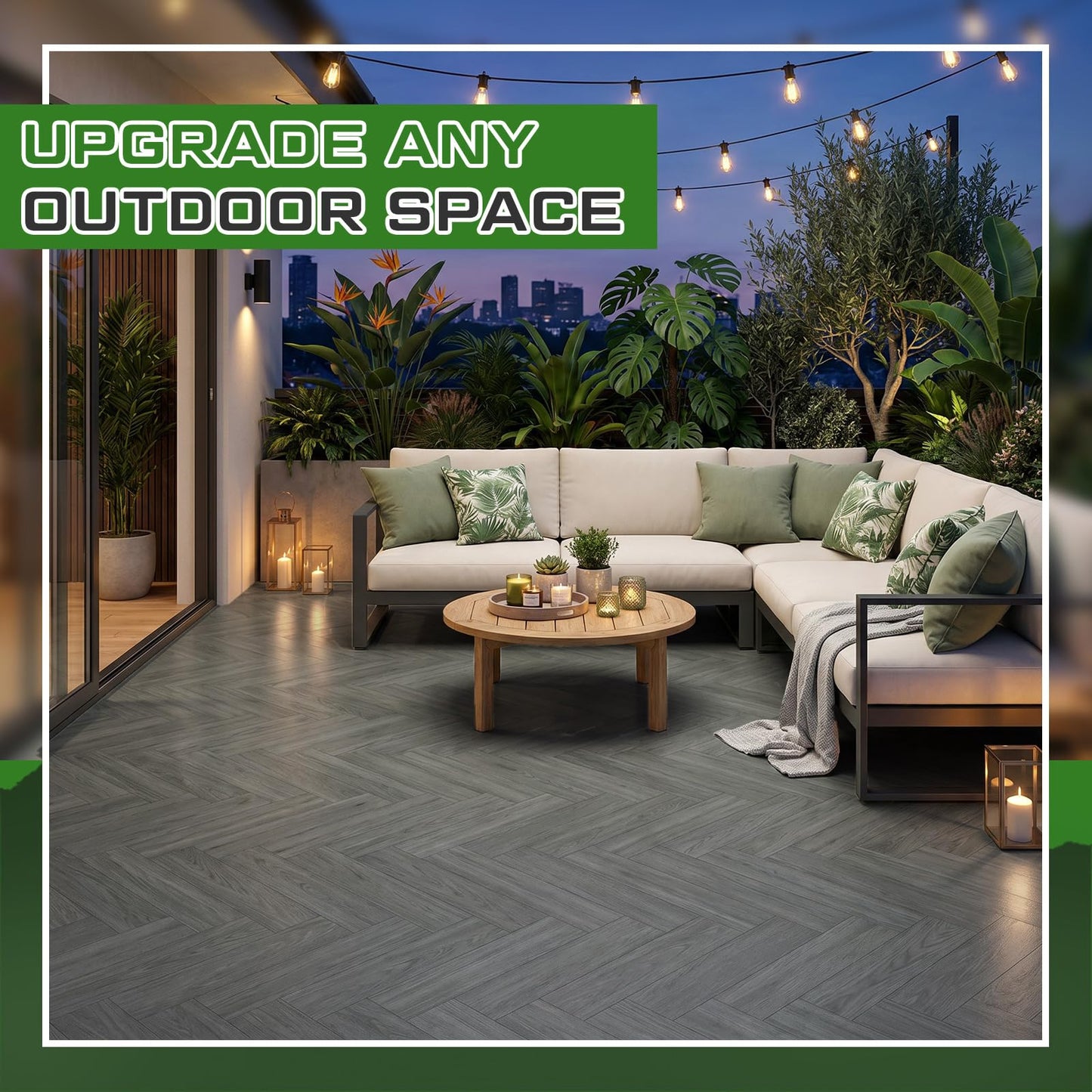 Klyyo Clyro Outdoor Flooring Roll, 3.28' x 32.8' 107.6 sq ft Waterproof PVC Vinyl Deck Covering, Gray Wood Grain, UV Resistant Floor Mat with Installation Tape for Balcony Patio Porch Concrete