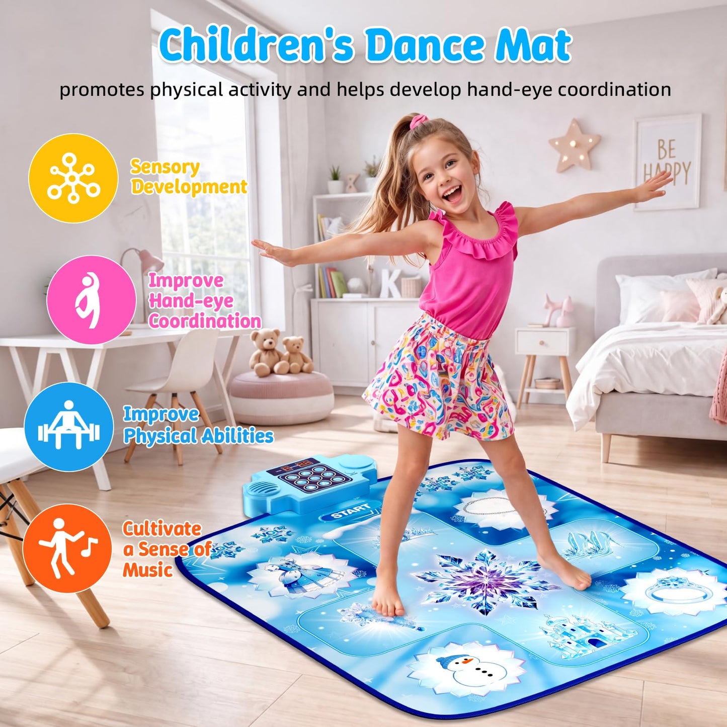 LZFYMXOK Dance Mat for Girls–Electronic Dance Game Toy Pad with 8 Challenge Levels, 3 Modes & LED Score Display, Frozen Toys for Girls Rhythm Step Play Mat, 2026 Birthday Gifts for Ages 3-12