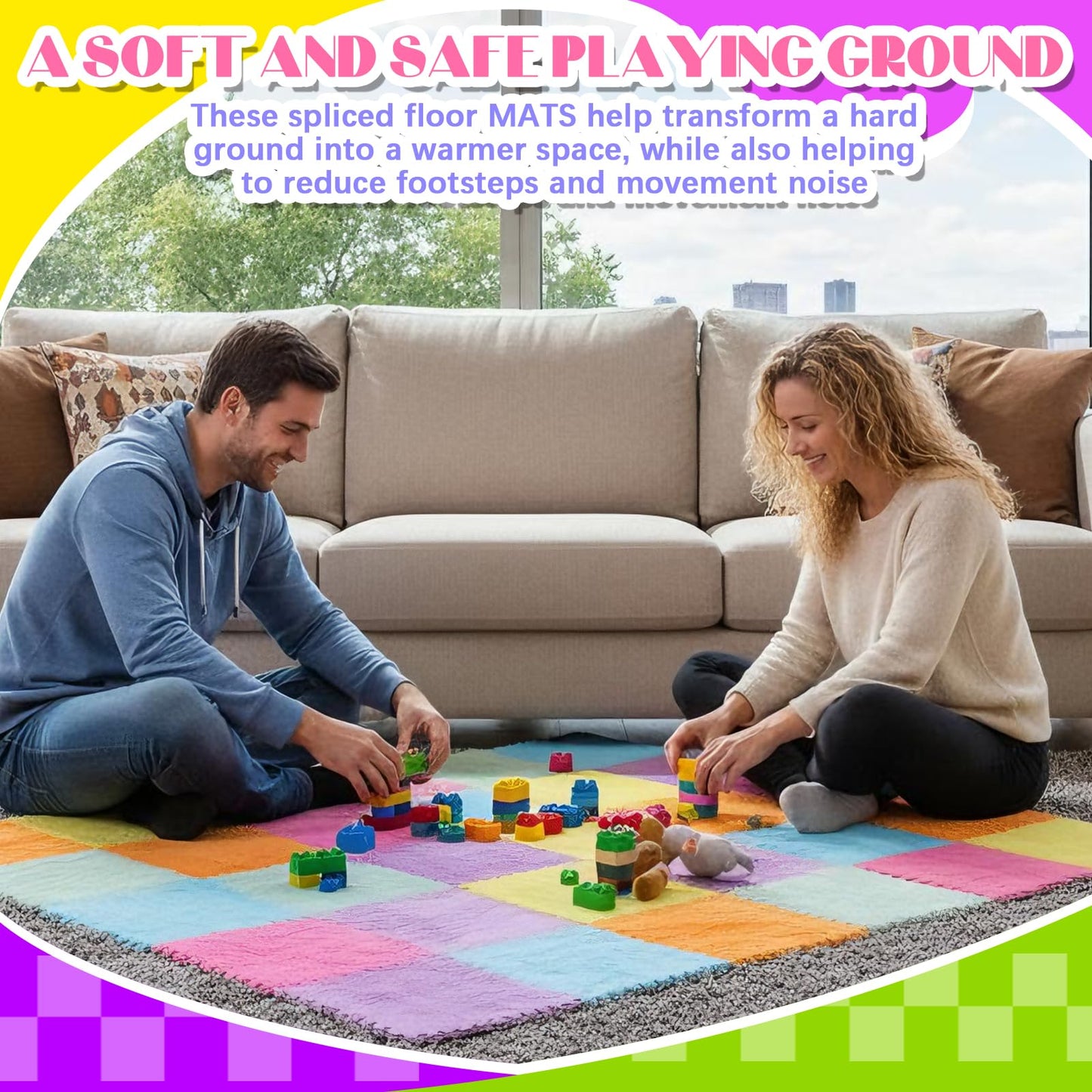 Tinideya 36 Pcs Plush Interlocking Carpet Tiles, 12 x 12 x 0.4 Inch EVA Foam Puzzle Mat Squares, Soft Washable Anti Slip Floor Mat for Bedroom, Nursery, Playroom, Living Room, Macaron Colors