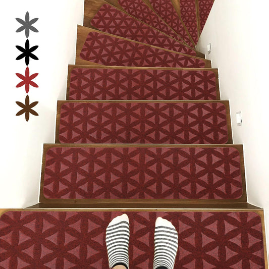 RIOLAND Non-Slip Carpet Stair Treads for Wooden Steps Indoor, 8" X 30", 15 Pack Peel and Stick Stair Treads Runners for Kids Elders and Pets, Red