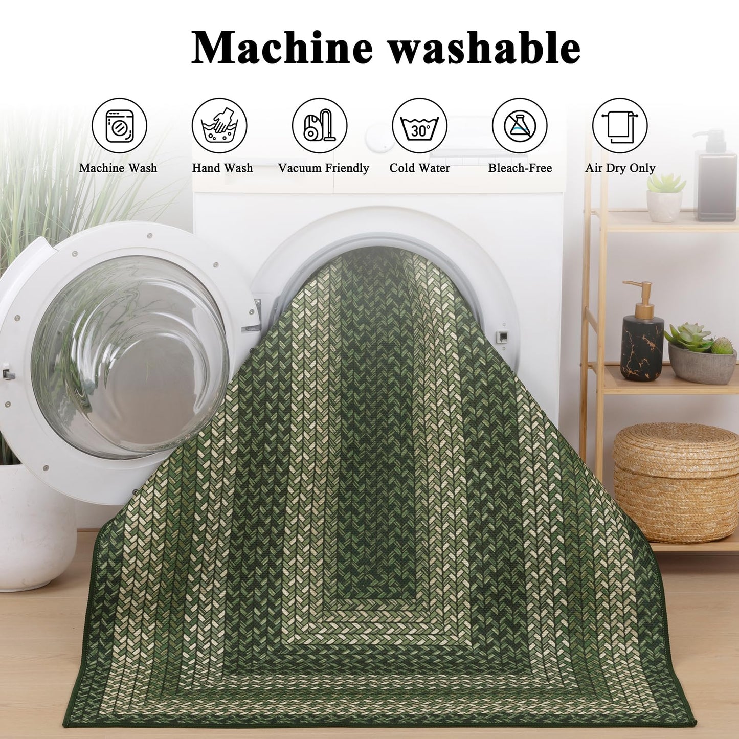 Ileading Faux Braided Area Rug 6'x9' Washable Farmhouse, No-Shed Non-Slip Woven Carpet, Pet Friendly Stain Resistant Jute Style Rug for Living Room Dining Bedroom Office