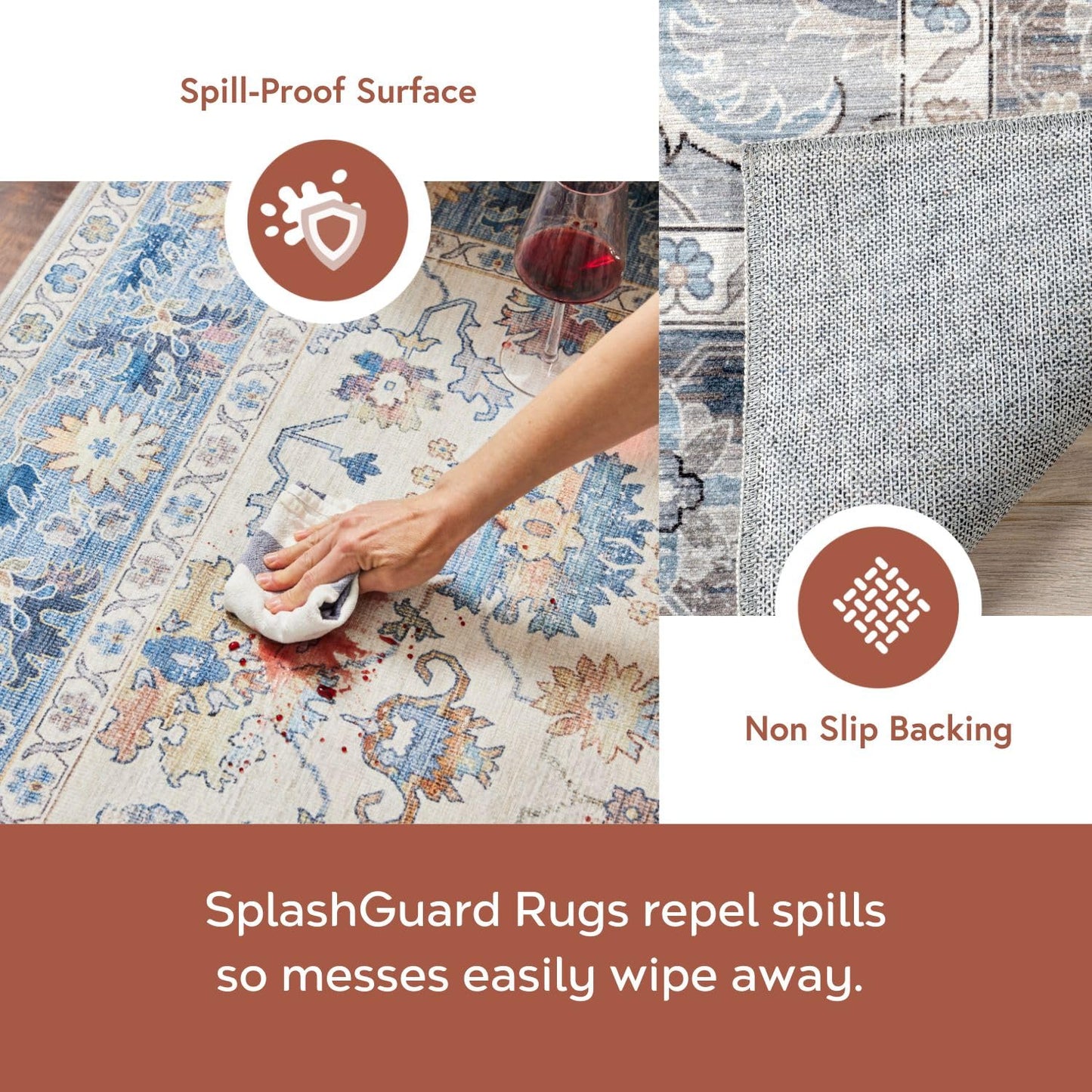 nuLOOM 4' x 6' Machine Washable Area Rug with Waterproof Spill Proof Surface, Non Slip Backing and Stain Resistant for Living Room, Bedroom, Kitchen, Dining Room, Ida Brown