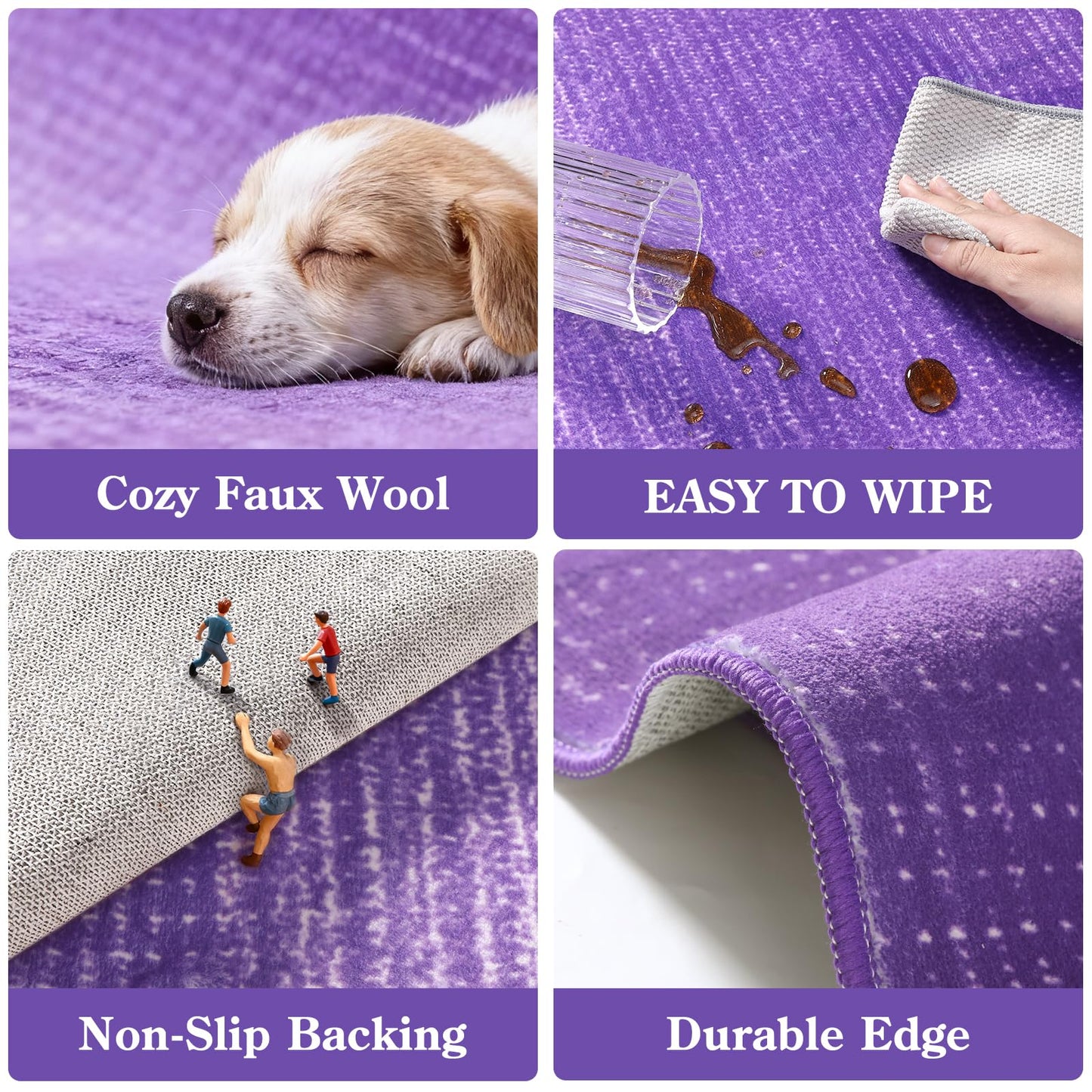 Wonnitar Washable 3x5 Purple Rugs for Bedroom, Modern Non-Slip Soft Nursery Area Rugs, Non-Shedding Ombre Low Pile Bathroom Throw Mat, Floor Carpet for Kitchen Dorm Playroom (Purple, 3'x5')