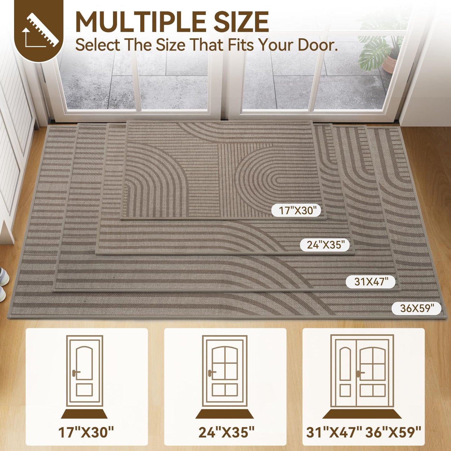 QiCaiJia Front Door Mat 31''x47'', Absorbent Dirt Resist Washable Non Slip Low-Profile Indoor Doormat, Easy Clean Welcome Entryway Door Mats, Brown