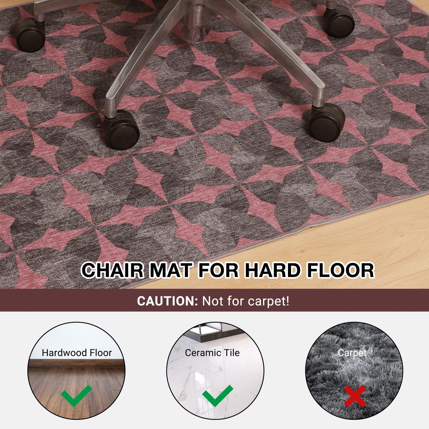 Tydle Chair Mat for Hard Floors, 60" x 75" Chair Mat for Hardwood Floor, Non-Slip Hard Floor Protector Computer Under Desk Rug for Home Office (Black & Red)