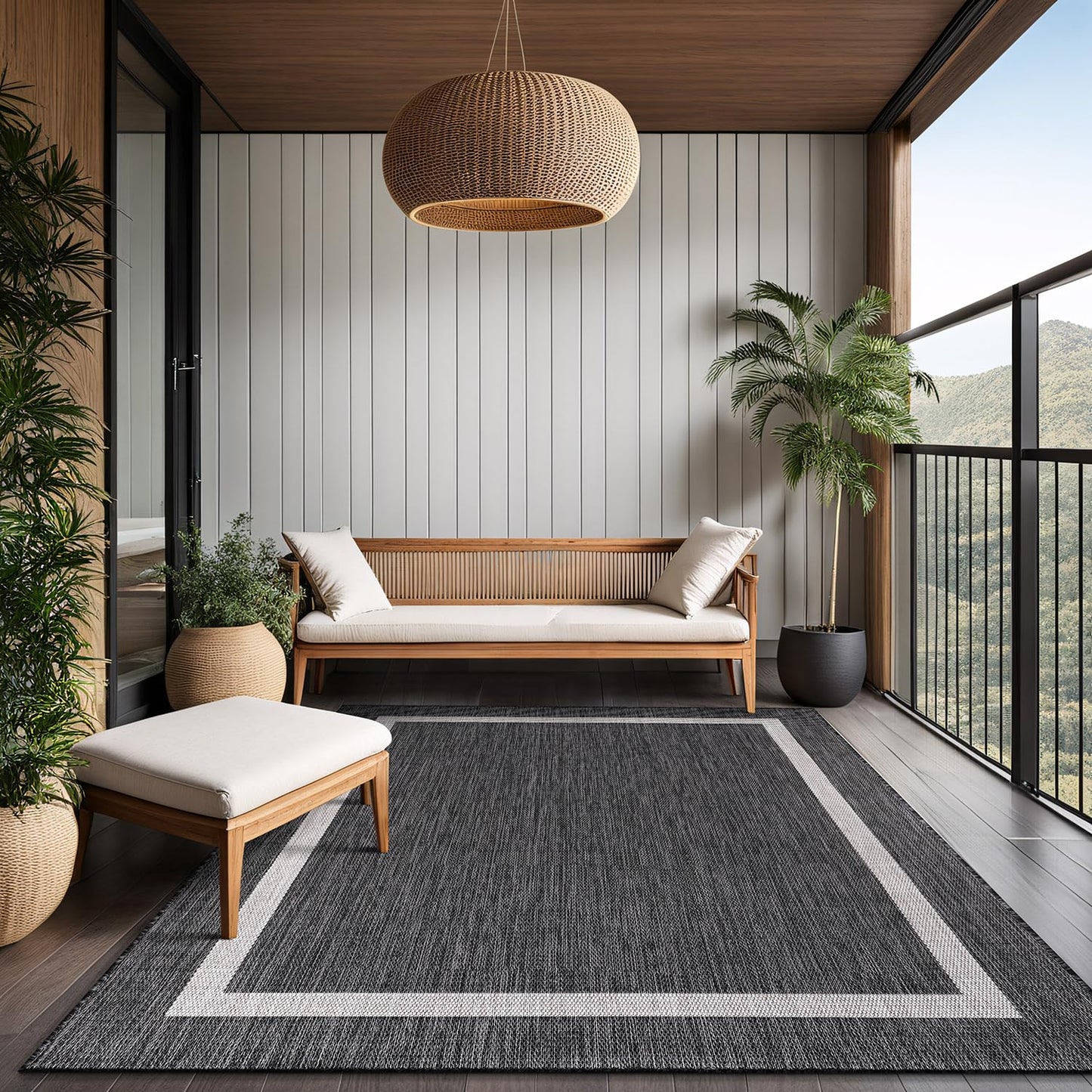 Luul Home Bordered Outdoor Rug 10x14 Washable Outside Carpet for Indoor Patio Porch Waterproof Easy Cleaning Non Shedding Area Rugs Gray 10 x 14