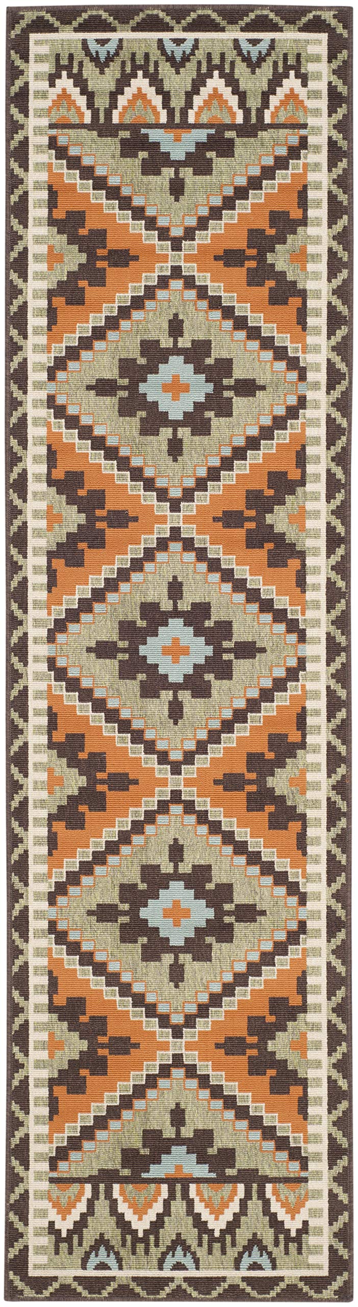 SAFAVIEH Washable Rug Outdoor Veranda Collection - 2'3" x 6' Runner, Green & Terracotta, Non-Shedding & Easy to Clean, Ideal for Patio, Backyard, Mudroom (VER096-0742)