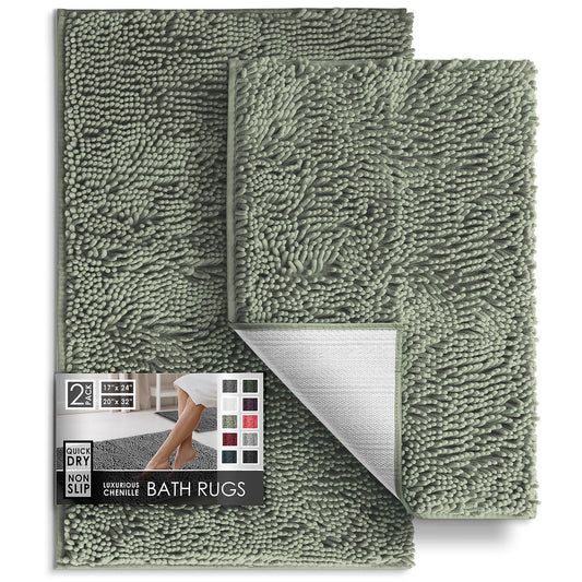 Hearth & Harbor Bathroom Rugs, Chenille Bath Mat - Machine Washable Bath Mats for Bathroom Non-Slip Backing Rubber, Quick Dry Bathroom Mat