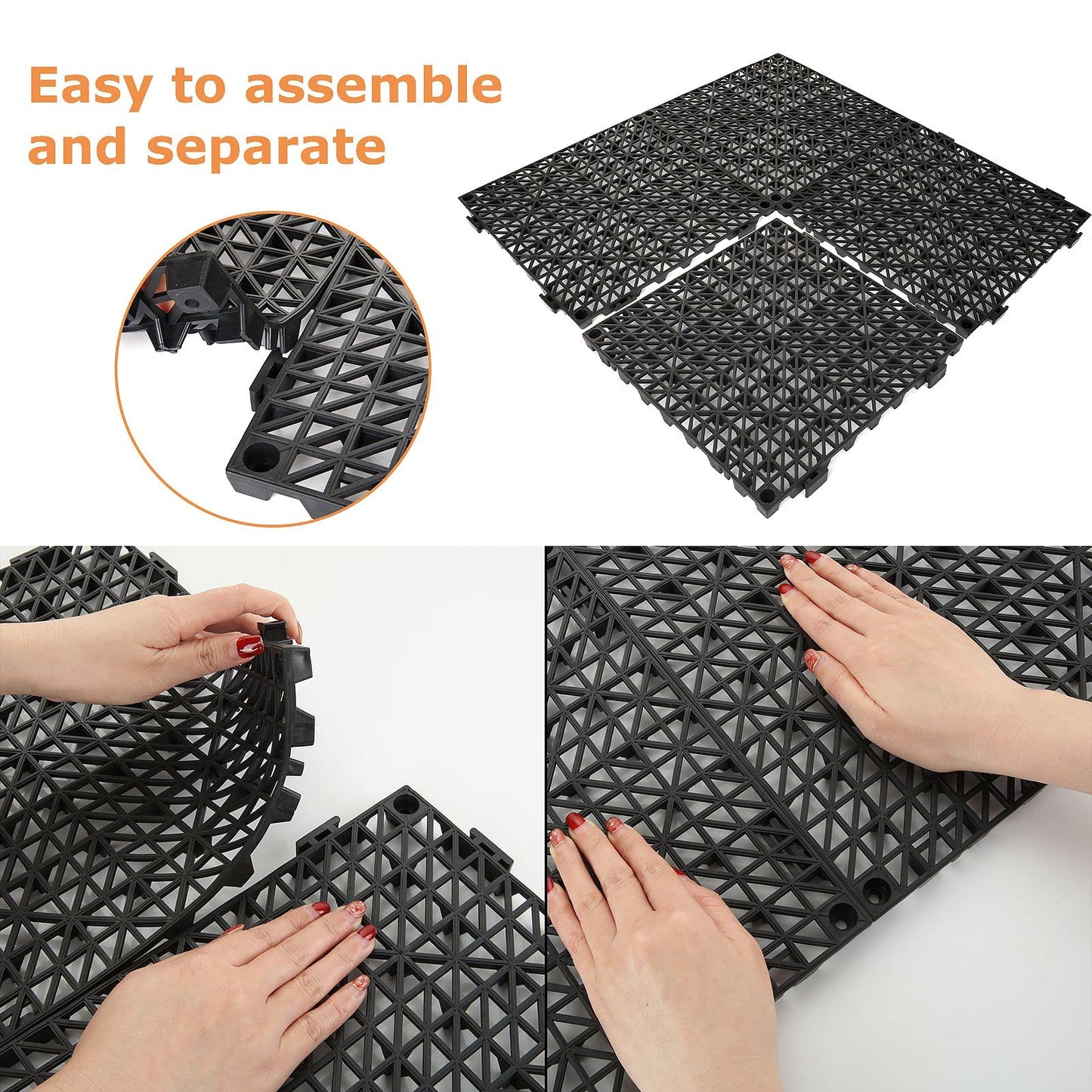 12 Pack Interlocking Floor Tiles 11.8" x 11.8" Interlocking Rubber Floor Mat Outdoor Non Slip Splicing Drainage Mats for Shower, Deck, Pool, Patio, Balcony, Kitchen, Yard