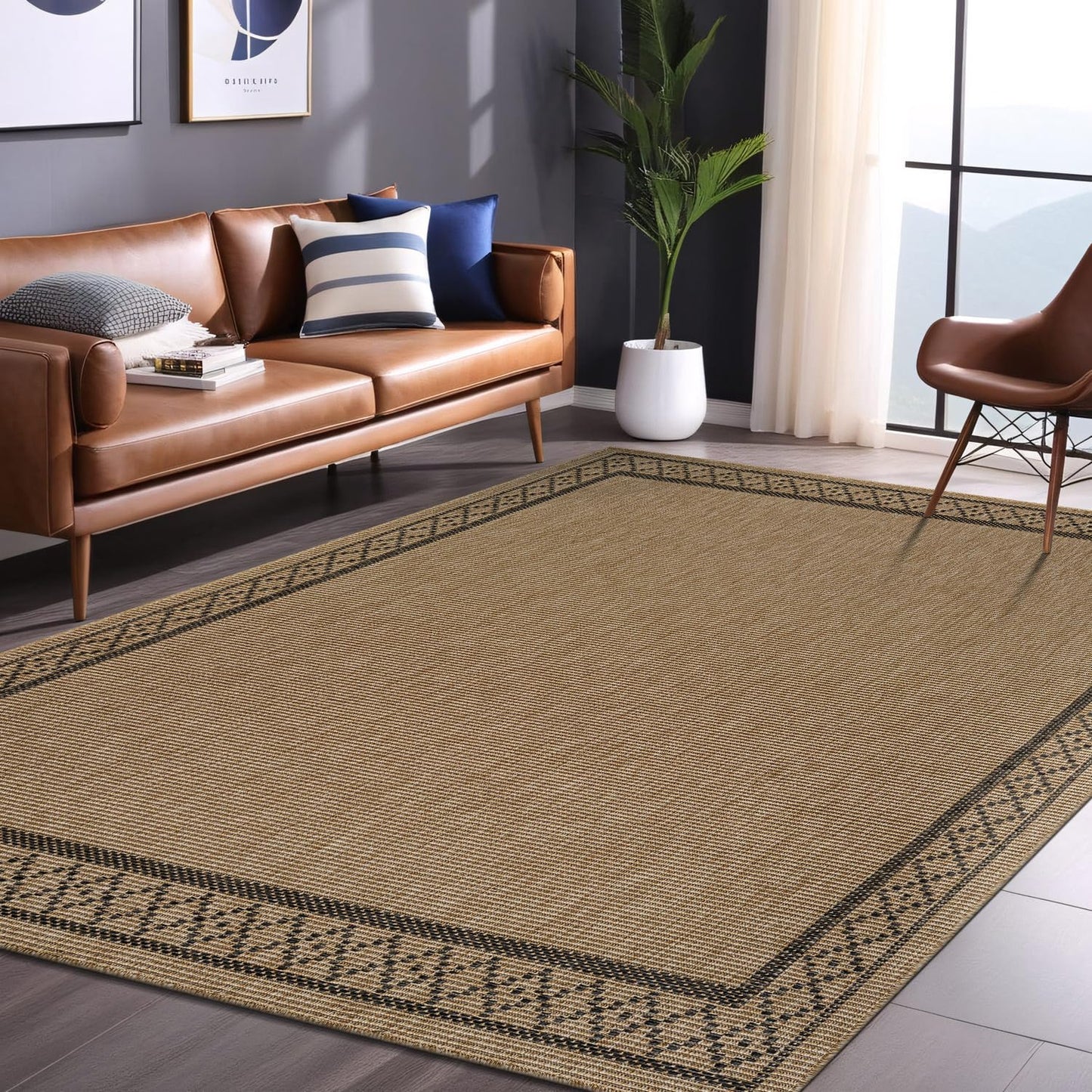 Luul Home Easy Jute Rugs 8x10 Frame Natural Color Living Room Indoor Outdoor Area Rug for Patio and Kitchen Rug High Traffic Washable Easy to Clean Solid Boho Woven Design Carpet (8 x 10)