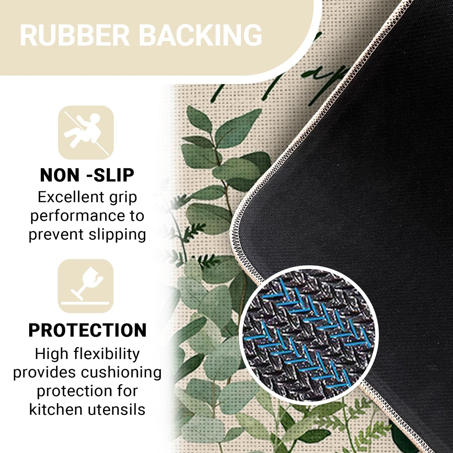 Livcoz Green Eucalyptus Leaves Botanical Kitchen Rugs Set of 2, Natural Plant Greenery Choose Happy Floor Mats Home Decor, Spring Summer Live Simply Door Mat Decorations - 17x29 and 17x47 Inches