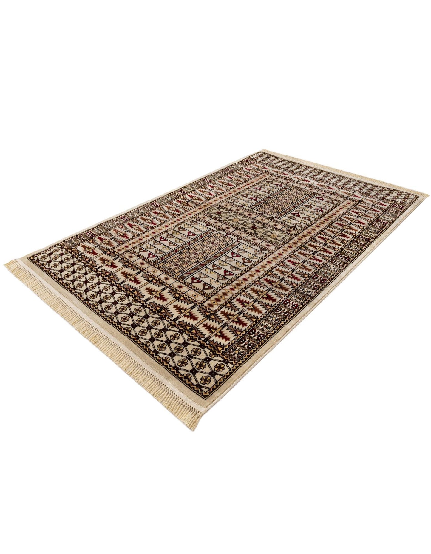 Rugs.com - Bokhara Rug – 5' 3 x 8' Beige Stain-Resistant Area Rug – Traditional Geometric Motif, Low-Pile Carpet for Living Rooms, Dining Rooms, and Home Offices