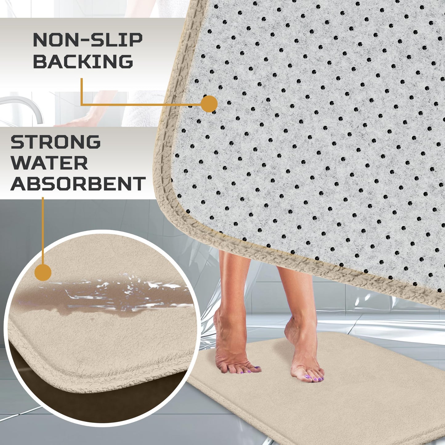 Elvoki Luxury Bathroom Rug – 1 Piece Memory Foam Bath Mat, Non-Slip & Ultra Soft, Highly Absorbent, Easy to Clean - Beige (23"x16")