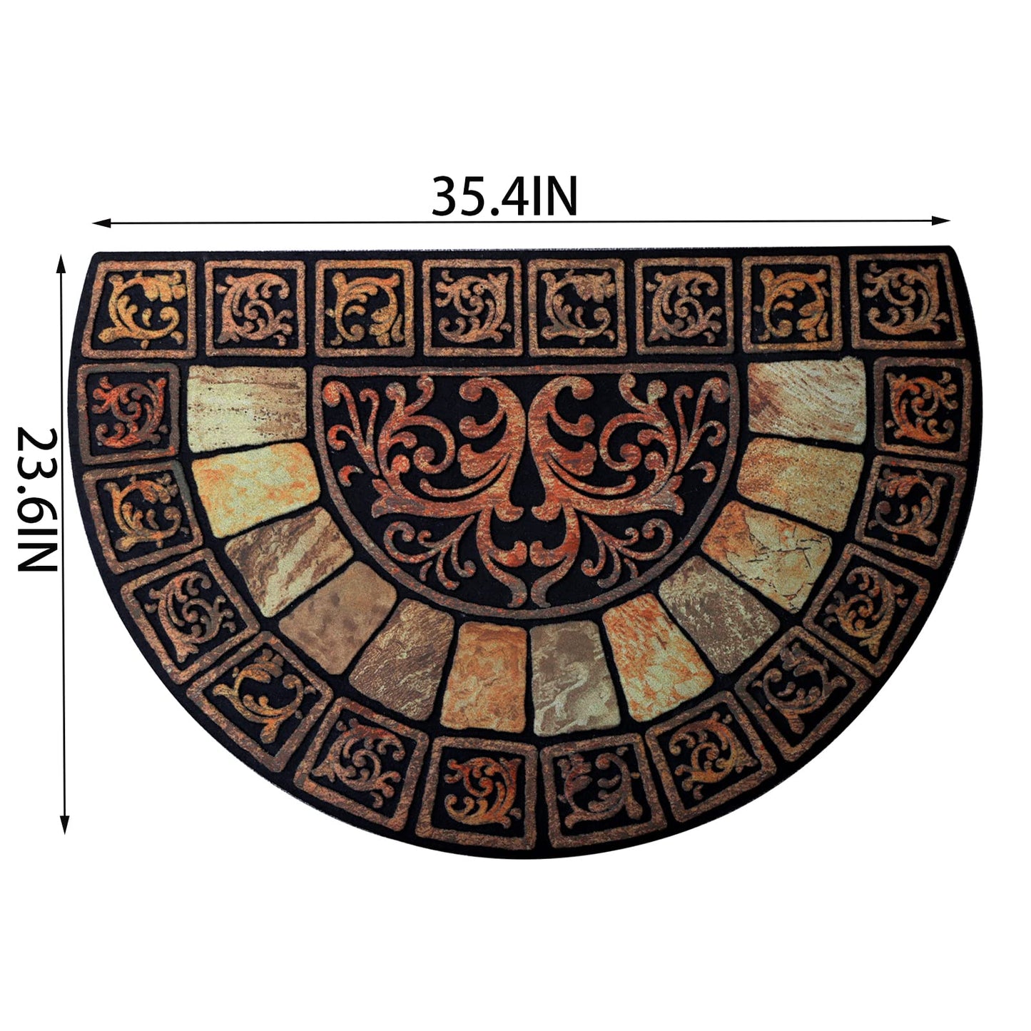 Cedilis Half Round Door Mat, 24 x 36 Inch Front Door Mat, Semi Circle Non-Slip Outdoor Door Mats, Half Circle Rug for Outside Entry, Heavy Duty Rubber Doormat, Low-Profile Welcome Entrance Way Rug