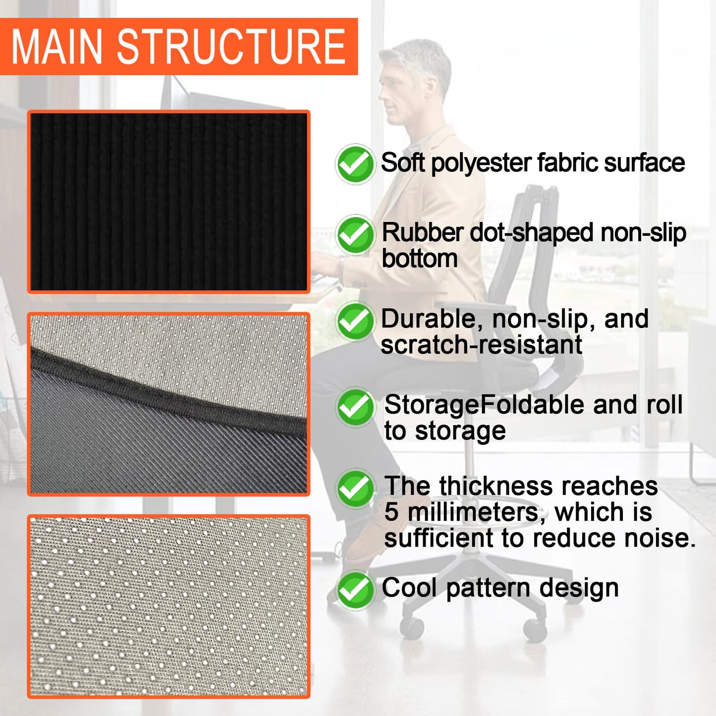 MSKGTML Office Chair Mat for Hardwood Floors, 35" x 47" for Hardwood and Tile Floors, Non-Slip Hard Floor Protector, Rolling Chair Mat, Computer Desk Chair mat, Home Office Carpet