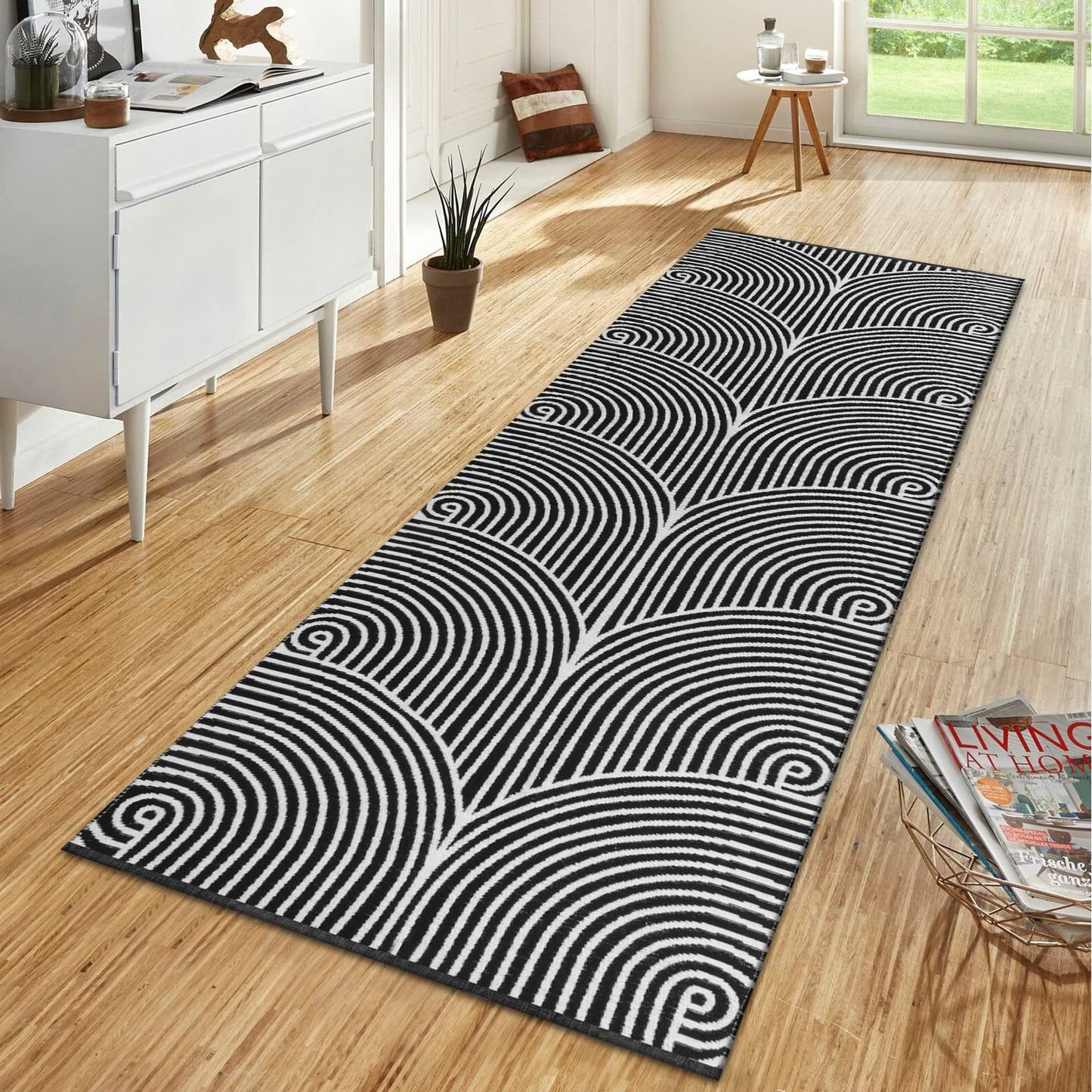 Tiffasea Woven Runner Rug 2'x6', Machine Washable Indoor Outdoor Rugs Cotton Reversible Hallway Runner Rug Entryway Carpet Runner for Living Room/Laundry/Bathroom/Bedroom(Black and White)