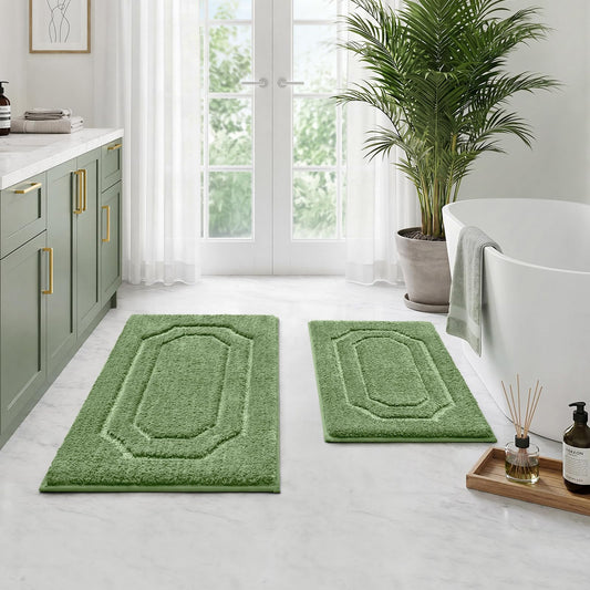 HOMEIDEAS Bathroom Rugs Sets 2 Piece, Extra Soft and Absorbent Microfiber Plush Bath Mat with Non Slip Backing(Sage Green)