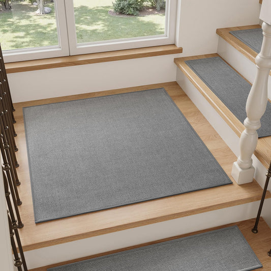 PADOOR Stair-Treads Landing Mat Non Slip Indoor, Square Stair-Runners for Wooden Steps Rubber Backing, Reusable Carpet Stair Treads, Durable Stair-Carpet Treads for Kids and Dogs 31"x31" Grey