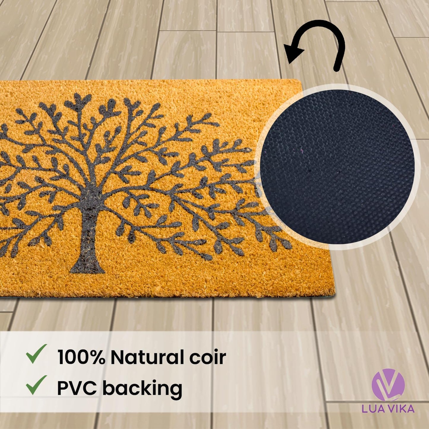 LUA VIKA Coir Doormat, 16''x27.5'', Tree of Life, Outdoor Indoor Welcome Mat for Home Entrance