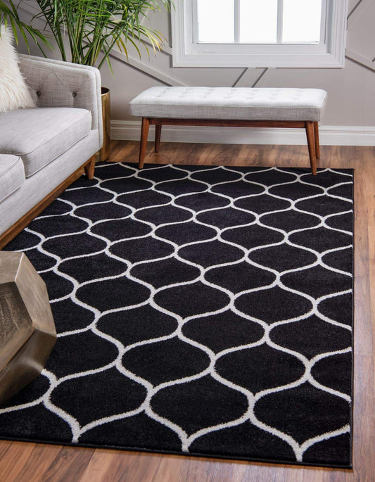 Unique Loom Trellis Frieze Collection Area Rug - Rounded (7' 1" x 10', Black/ Ivory)