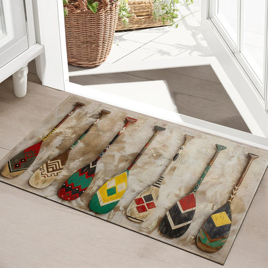 SOAYOH Colorful Paddle Indoor Door Mat, Vintage Western Geometric Pattern Front Doormats, Rustic Entryway Area Rug 17x29.5 Inch Soft Non Woven Floor Mats for Porch Kitchen Bathroom Decor Gifts