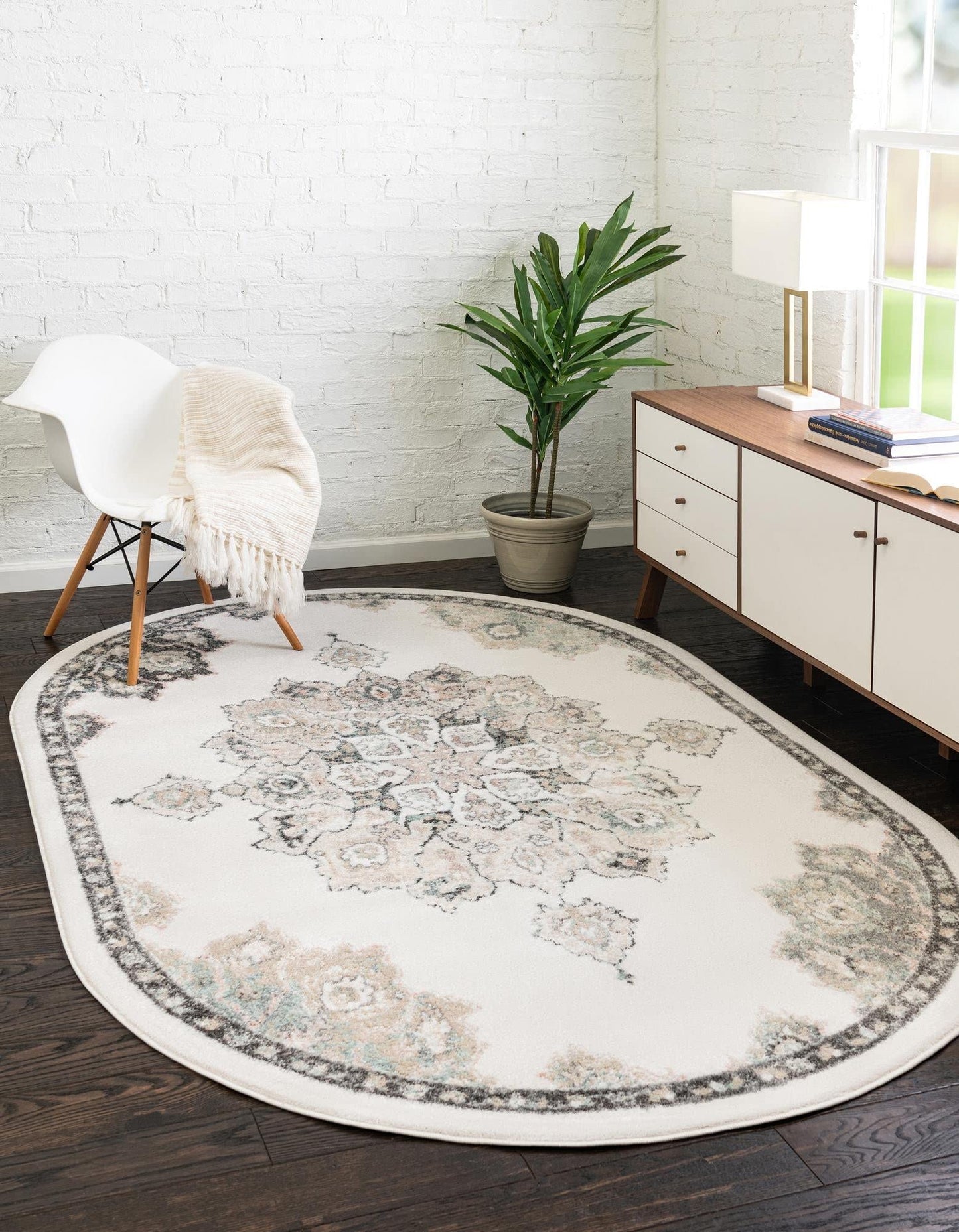 Unique Loom Parker Collection Area Rug - Kokulu (5' x 8' Oval, Ivory/ Beige)