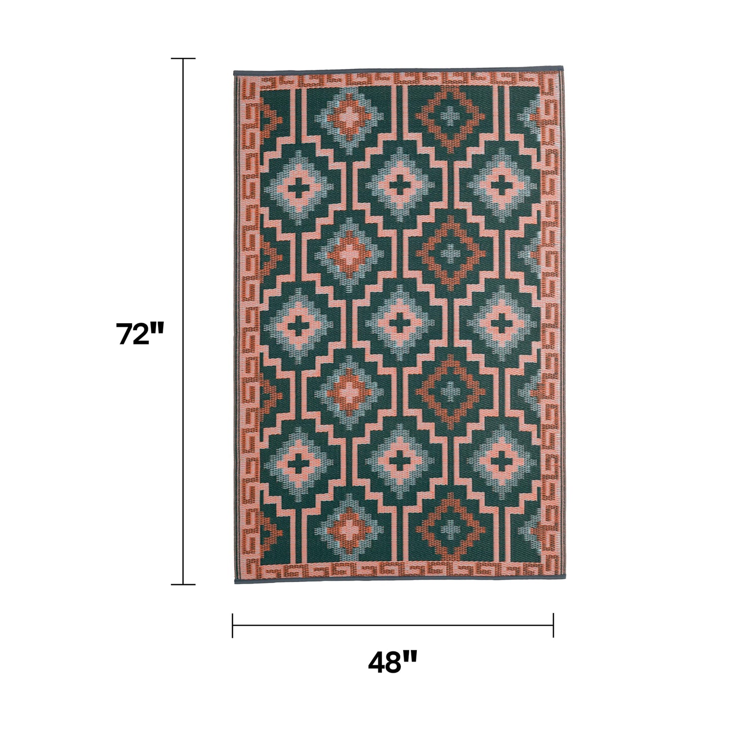 Fab Habitat Outdoor Rug - Waterproof, Fade Resistant, Crease-Free, Reversible - Premium Recycled Plastic - Vintage Boho Kilim - Patio, Deck, Porch, Balcony, Laundry Room - Lhasa - Green - 4 x 6 ft