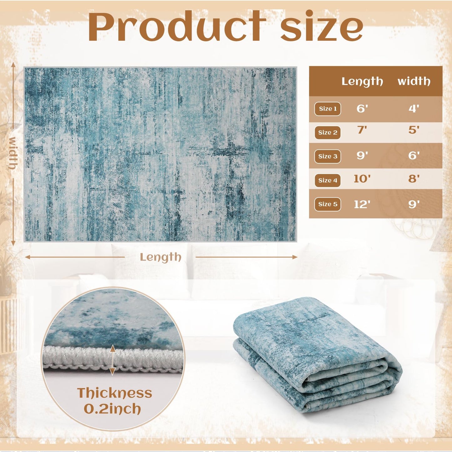 FLYRUGGO 4x6 Abstract Rug for Entryway, Modern Teal Grey Washable Indoor Entry Way Area Rugs, Thin Soft Non-Slip Carpet Door Mat for Dining Room Kitchen Bedroom - Teal+Gray