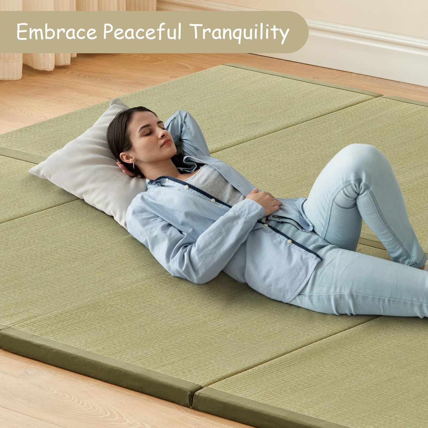 HAGiHARA Japanese Traditional Tatami Mat,35.4"x78.7"x1.2" Foldable Floor Mattress, Japanese Rush Grass Tatami Floor Mat for Meditation, Yoga,Sleeping or Summer Use