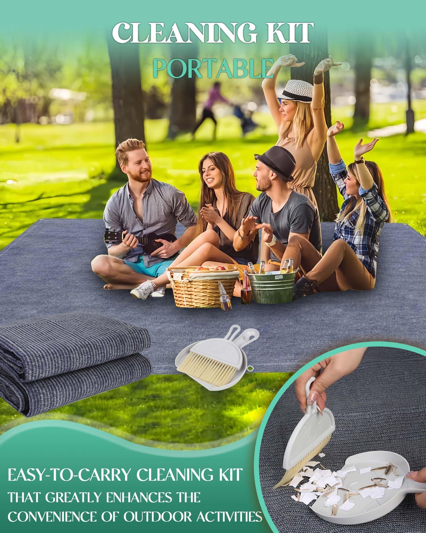 Erfolkerz Awning Carpet HDPE Outdoor RV Rug,Blue-Grey 8'*20' Waterproof Camping Rugs with Eyelets/Broom/Carry Bag/Nails,Highly Robust & Washable,Large Outdoor Area Mat for Patio/Backyard/Picnic/Beach