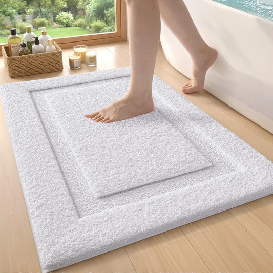 Color&Geometry White Bathroom Rugs 30x20, Extra Soft Absorbent Microfiber Bath Rugs, Non-Slip Bathroom mat, Washable Plush Bath Mats for Bathroom, Shower, Bathtub, Laundry, White