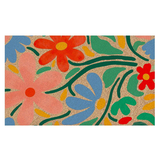 LIANGEAGOM Boho Floral Welcome Door Mat, Summer Flowers Colorful Plant Decorative Artificial Coco Coir Doormat for Indoor Outdoor Porch Front Door Entrance Outside, 17x30 in