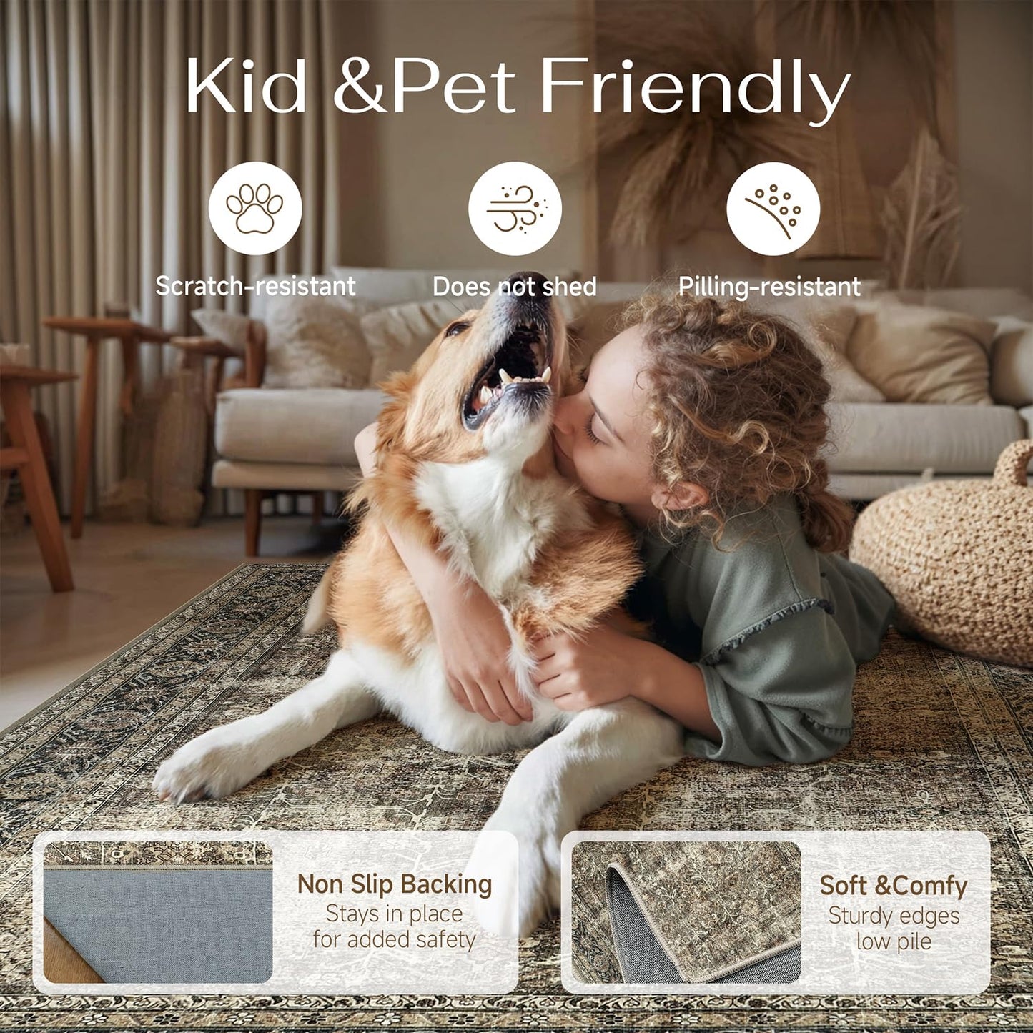 PureCozy Brown Entryway Rug 2x3 Vintage Area Carpet Indoor Kitchen Washable Door Mat Living Room Entrance Small Low Pile Traditional Distressed Retro Accent Throw Rug Non Slip Office Bathroom