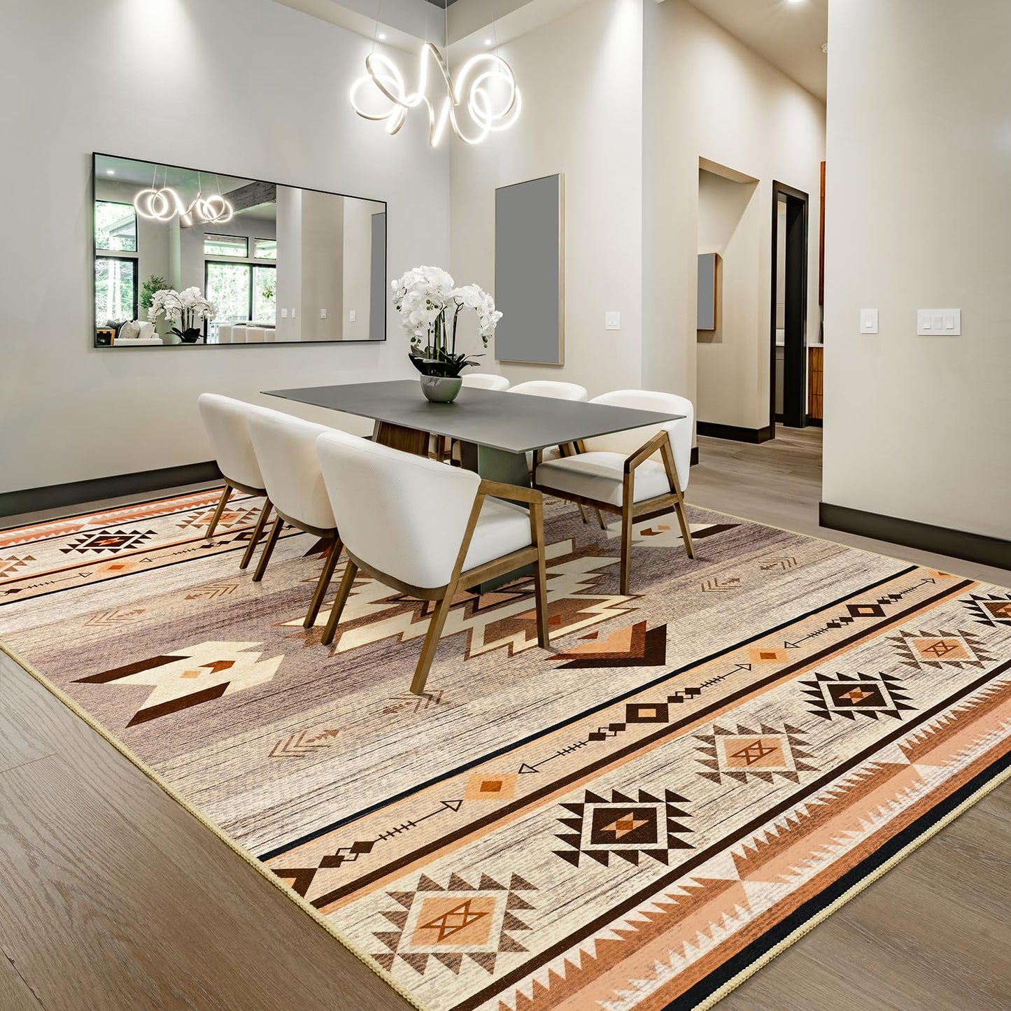 B BENRON Western Rugs for Living Room, Non Slip Large Rug for Bedroom Dining Table Kitchen, Washable Aesthetic Area Rug for Home Decor, 6ft x 9ft, Warm Beige