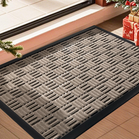 Mibao Front Door Mat Outdoor Entrance, 29.5" x 17" Heavy Duty Welcome Mat for Outdoor and Indoor, Waterproof Dirt Trapper Doormat, Super Absorbent Indoor Entryway Mat for Patio & Porch - Beige
