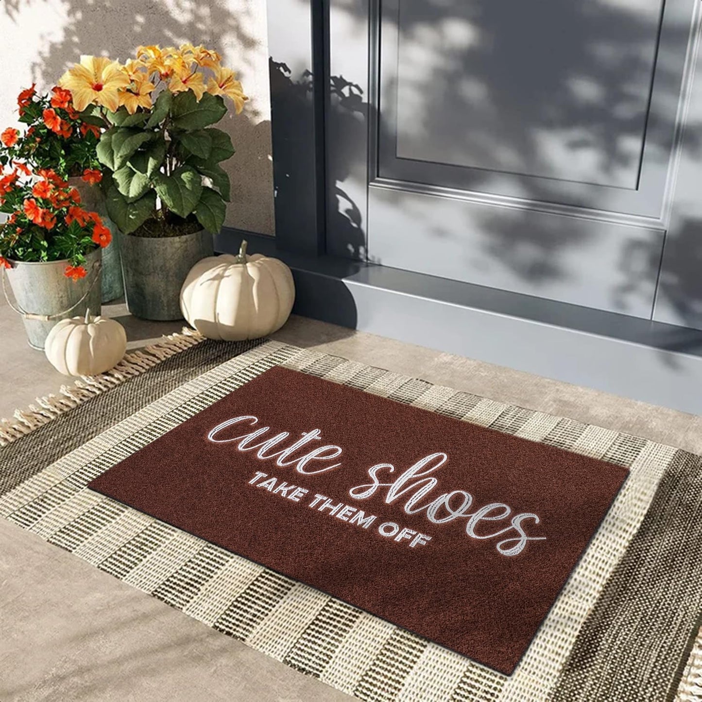 Front Door Mat Welcome Indoor Outdoor Entryway Mats for Shoe Scraper Cute Shoes Take Them Off Mats for Outside Home High Traffic Area Traffic Area Coffee