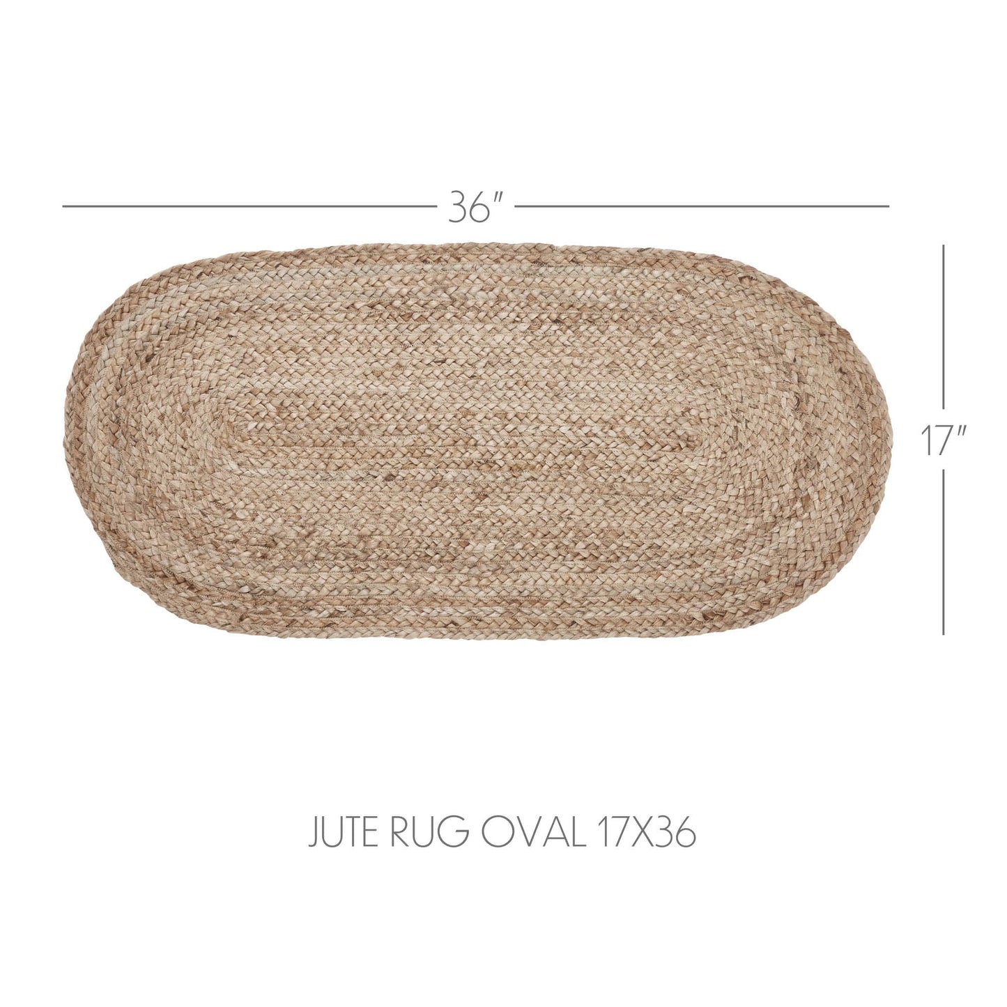 VHC Brands Jute Rug 17x36 w/Pad, Area Rug, Accent Rug, Floor Decor, Braided, Natural Collection, Oval, Natural