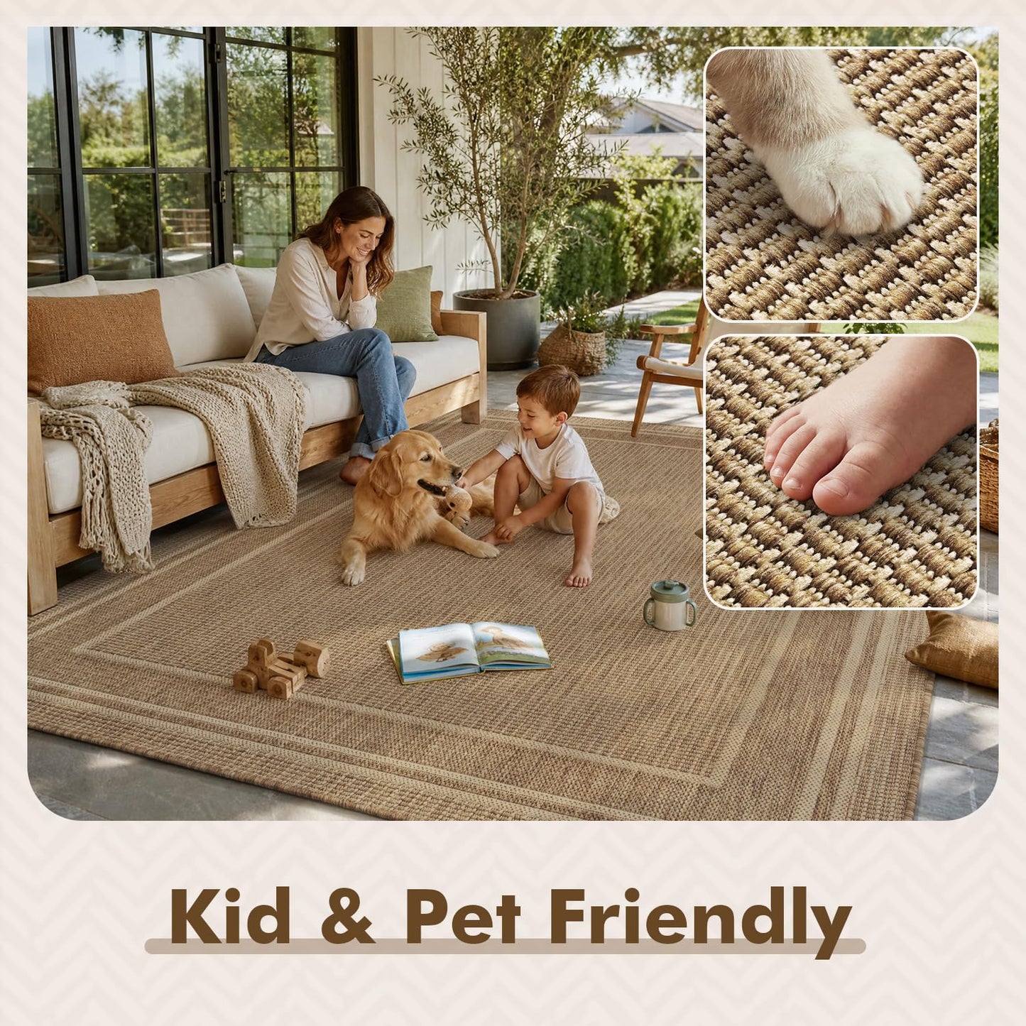 MontVoo-3x5 Outdoor Rug Porch Entryway Rug-Polypropylene Indoor Outdoor Rugs for Entryway Kitchen Balcony Patio, Textured Weave, Durable, Fade-Resistant, Non-Shedding, Modern Neutral Brown
