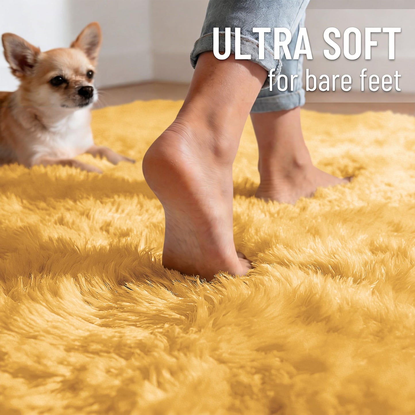 OLANLY 5x7 Machine Washable Large Area Rugs for Living Room, Bedroom, Soft Fluffy Shaggy Bedside Rug, Indoor Floor Carpet for Kids Girls and Boys, Dorms, Nursery, Home Decor Aesthetic, Mustard Yellow