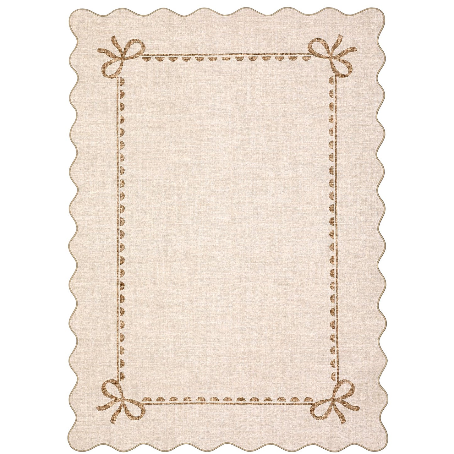 GarveeHome Scalloped Bow Rug for Living Room, Solid Beige Rug for Dorm, Washable Rugs 5x7 Soft Low Pile Non Slip Scalloped Rugs for Nursery College Bedroom Decor Kids Room Playroom