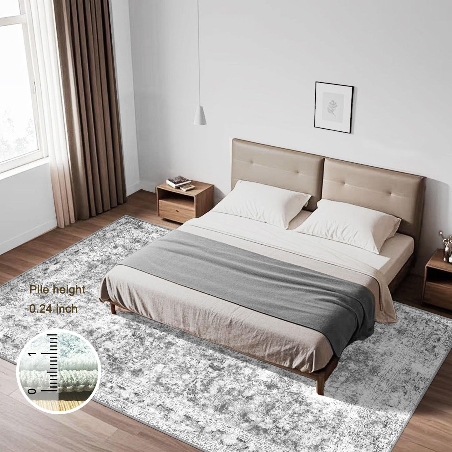 LOOMY 4x6 Grey Washable Rug – Faux Wool Plush Carpet for Living Room or Bedroom, Stain-Resistant & Pet-Friendly