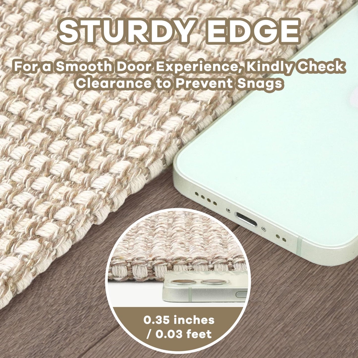 EARTHALL Woven Area Rugs 5x7 Ft Washable Living Room Rugs Non Slip Rubber Backed Dining Room Rug Braided Bedroom Rugs Indoor Floor Carpet for Living Room, Bedroom, Dining Room, Beige/Ivory