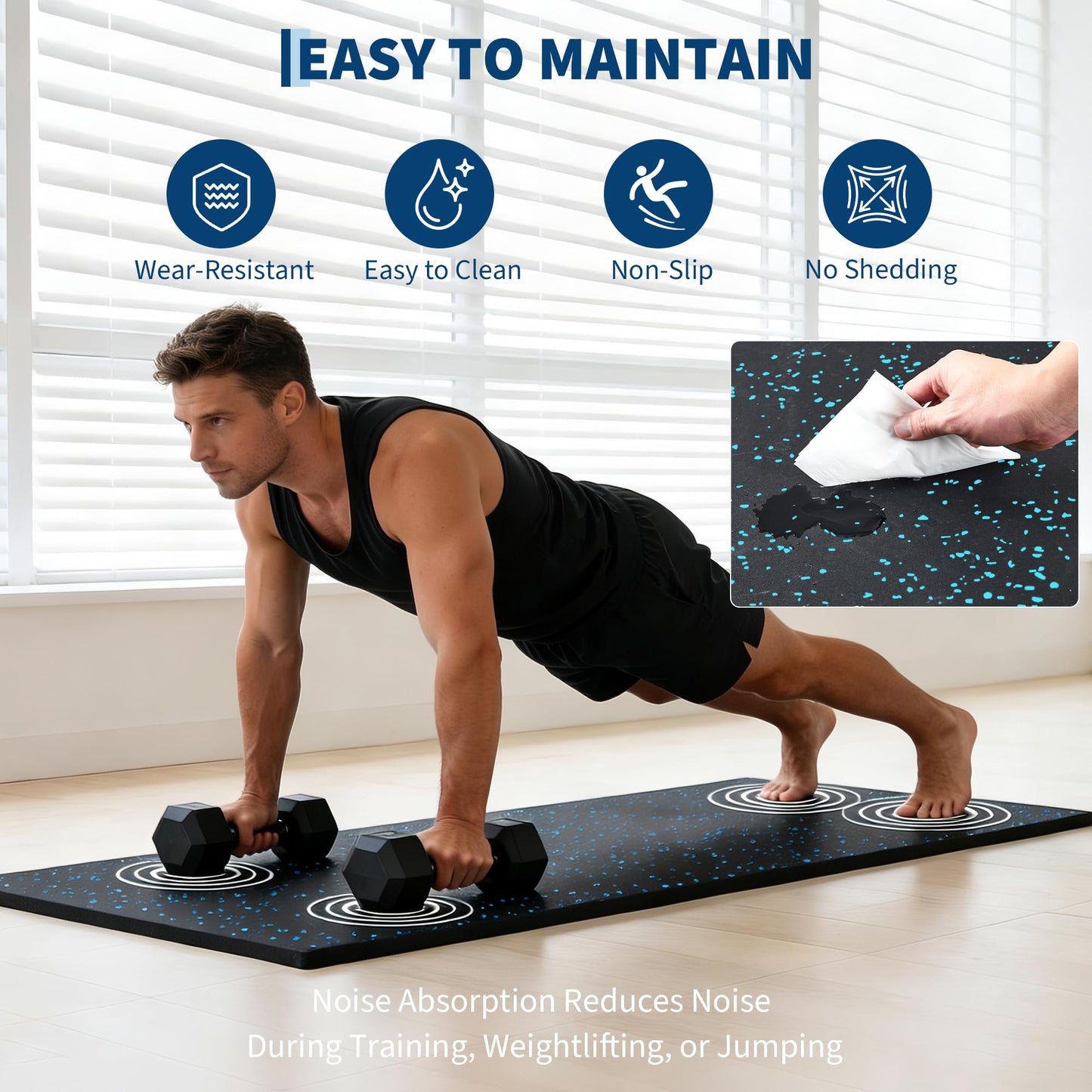 0.56" Thick 48 Sq ft Exercise Equipment Mats,12 Tiles Rubber Interlocking Puzzle Gym Flooring with High Density EVA Foam for Home Gym, Heavy Weight Workout, 24 x 24in Black/Blue