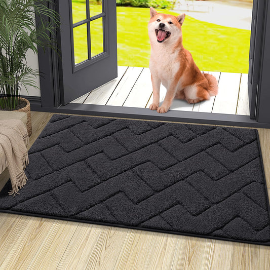 OLANLY Indoor Door Mat, 36x24, Dirt Resistant and Absorbent, Sturdy Non-Slip Rubber Backing, Easy to Clean, Washable Low-Profile Doormat for Entryway, Slate Gray