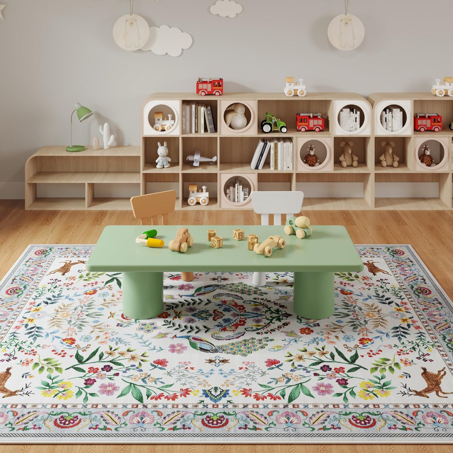Rugcomf Living Room Rug 5x7 Rug Machine Washable Area Rug Floral Non-Slip Low Pile Large Rugs for Living Room, Bedroom, Farmhouse, Dining Room, Kids Playroom(Colorful)