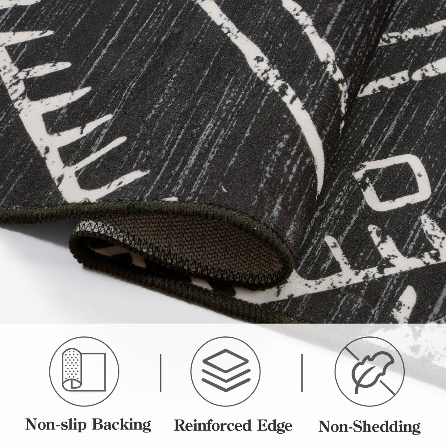 LIVEBOX Moroccan 8x10 Area Rug, Black Washable Rugs for Living Room Bedroom, Non Slip Western Tribal Rug Low Pile Geometric Large Area Rugs Diamond Carpet for Dining Room Home Office Decor Playroom